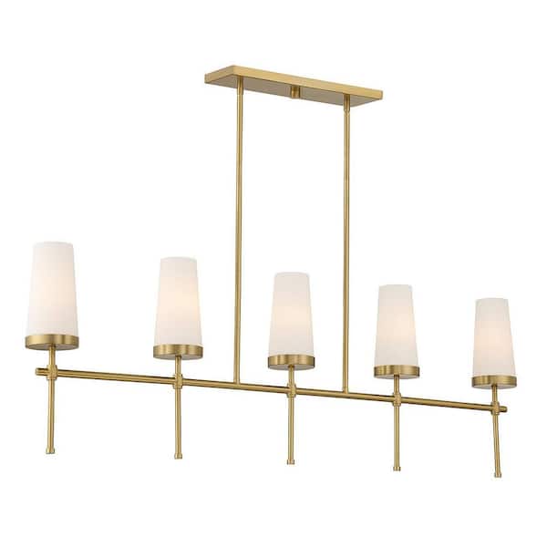 Savoy House Haynes 5Light Warm Brass Linear Chandelier with White Opal