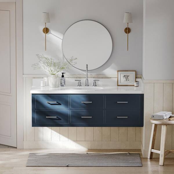 bathroom vanities > Vanities > 61 in. Double Sink  Vanity in Blue Finish and White Quartz and Oval Sink