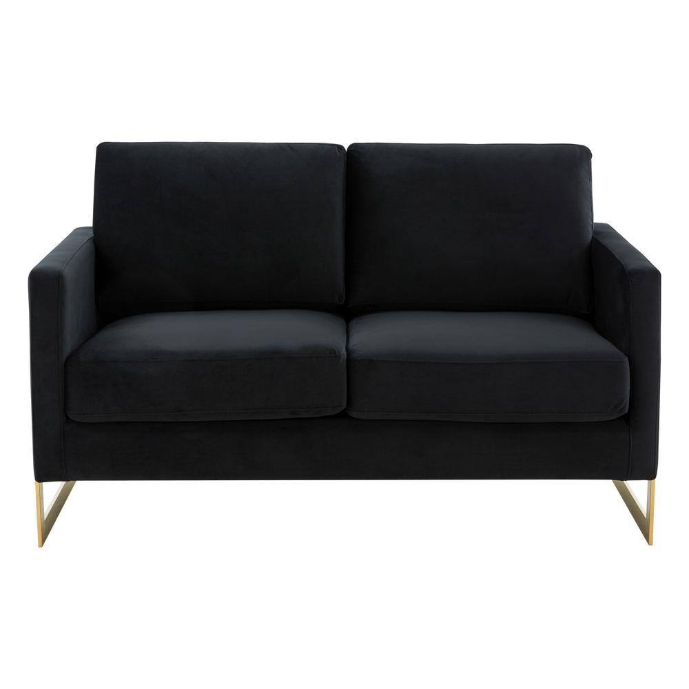 Midnight Black Velvet Loveseat with Gold Metal Frame