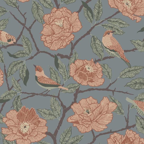 A-Street Prints Bernadina Blue Rosebush Wallpaper Sample
