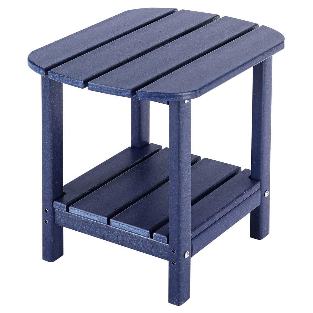 Waterproof Double Tier Navy Blue Oval HDPE Plastic 18 in. Outdoor Side Tabl
