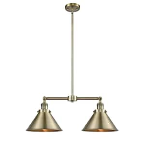 Briarcliff 2-Light Antique Brass Island Pendant Light with Antique Brass Metal Shade