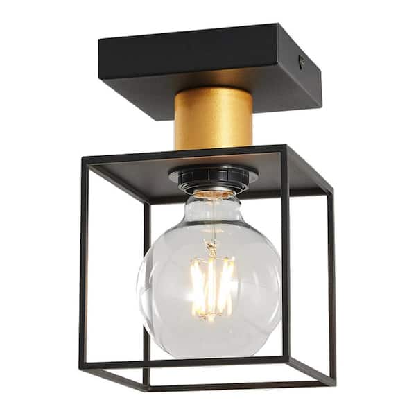 Staykiwi 5.1 in. 1-light Matte Black Rustic Square-shaped Design Flush Mount for Kitchen Island with No Bulbs Included