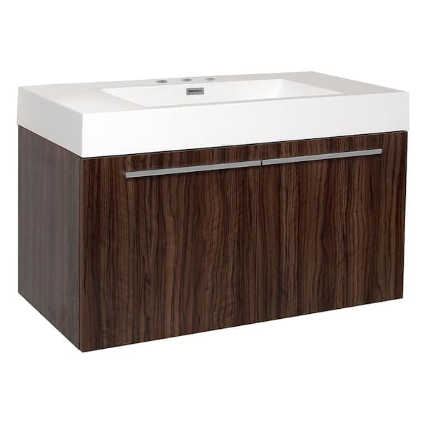 Fresca Vista 36 in. Bath Vanity in Walnut with Acrylic Vanity Top in White with White Basin