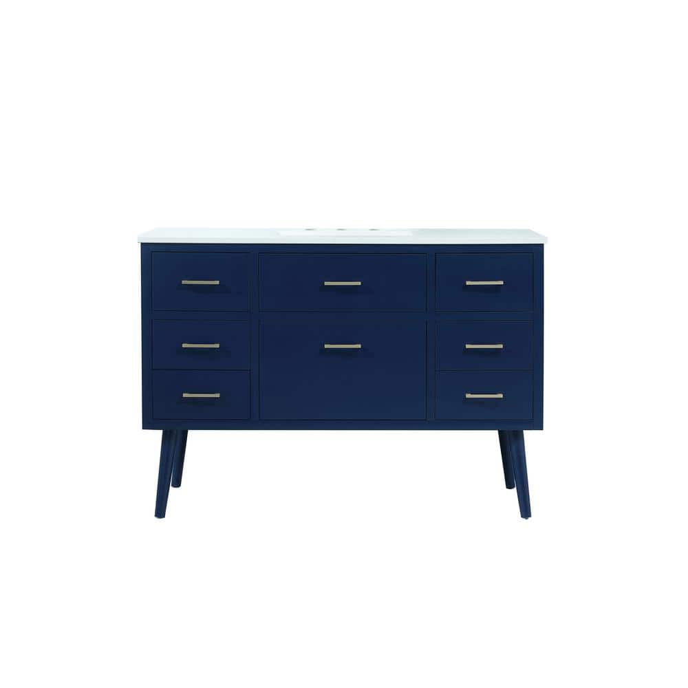 Timeless Home 48 in. W Single Bath Vanity in Blue with Engineered Stone Van