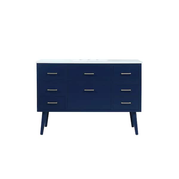 Unbranded Timeless Home 48 in. W Single Bath Vanity in Blue with Engineered Stone Vanity Top in Ivory with White Basin