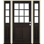 64 in. x 80 in. 9-Lite with Beveled Glass Left Hand Black Stain Douglas Fir Prehung Front Door Double Sidelite