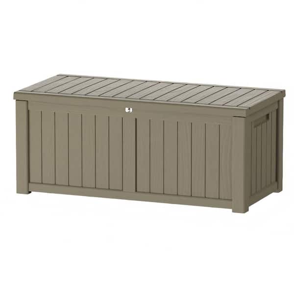 120 Gallon Weather-Resistant Deck Box ​-Lockable Patio Storage Bench, Portable Outdoor Cabinet for Garden/Pool-Brown