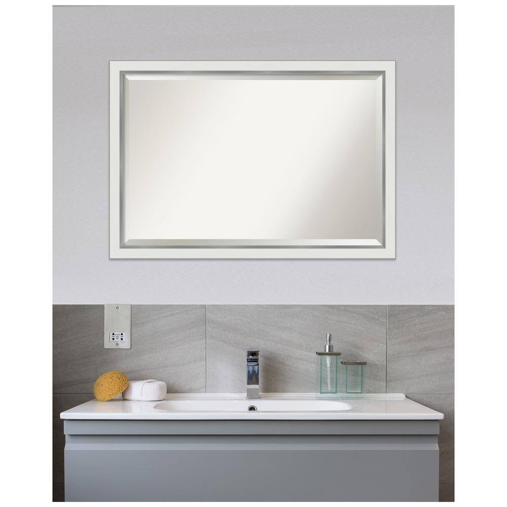 Eva Narrow White Silver Rectangular Bathroom Vanity Wall Mirror