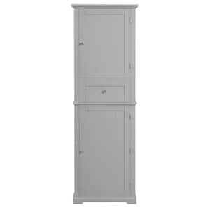 22 in. W x 11 in. D x 67.3 in. H Gray Linen Cabinet Bathroom Storage Cabinet with Adjustable Shelf and 2 Doors