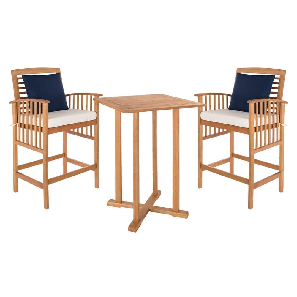 Natural Teak and White 3-Piece Bar Table Bistro Set