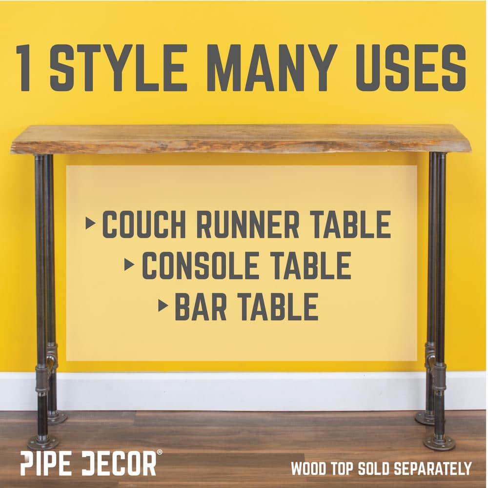 3.25 ft Dark Grey Steel Pipe Leg Kit for Console Table - 2 Pack