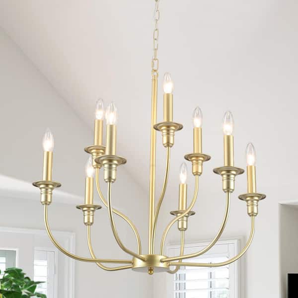 9-Light Gold Classic 2-Tier Candlestick Chandelier Lighting for Dining Room Living Room