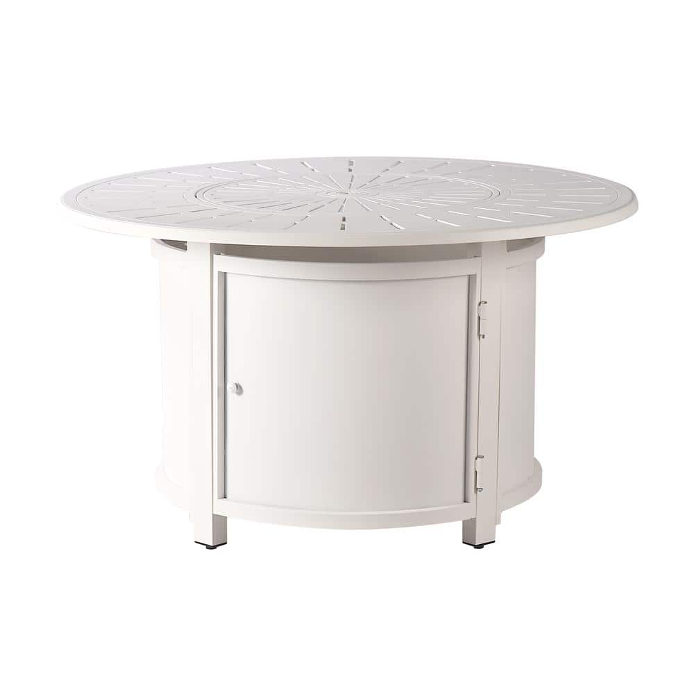 44 in. x 44 in. White Round Aluminum Propane Fire Pit Table with Glass Beads, 2 Covers, Lid, 55,000 BTUs price history on PriceWatchPro