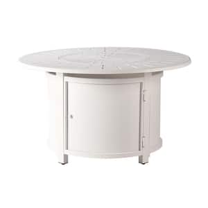 44 in. x 44 in. White Round Aluminum Propane Fire Pit Table with Glass Beads, 2 Covers, Lid, 55,000 BTUs