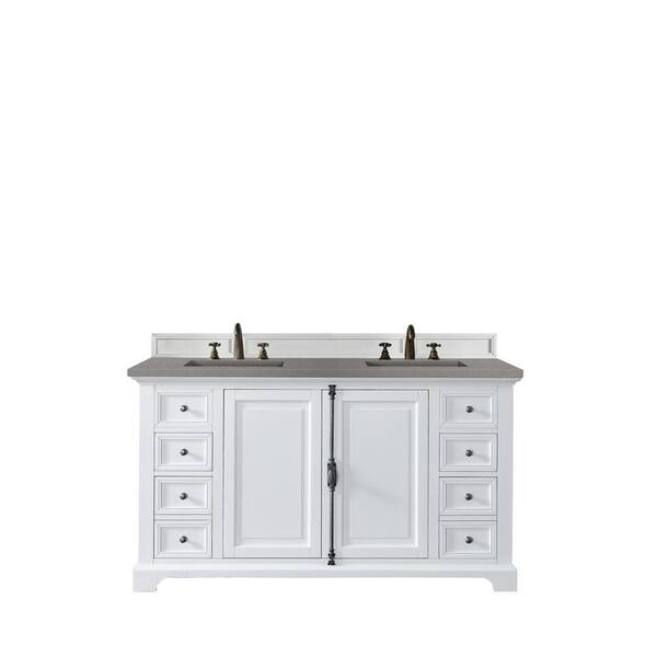 James Martin Vanities Providence 60 in. W x 23.5 in.D x 34.3 in.H Double Vanity in Bright White with Quartz Top in Grey Expo