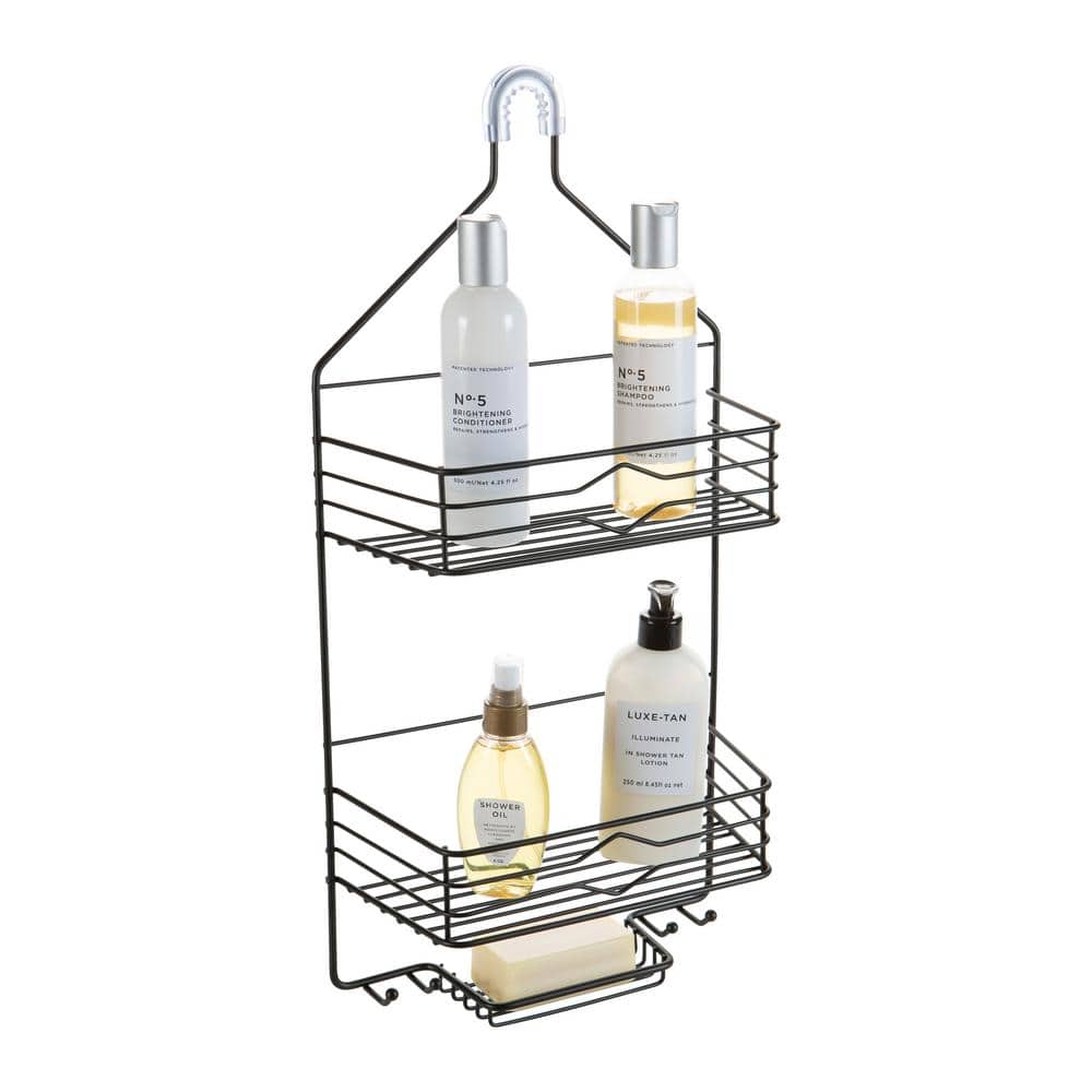 Matte Black Metal 2-Tier Suction Mount Shower Organizer