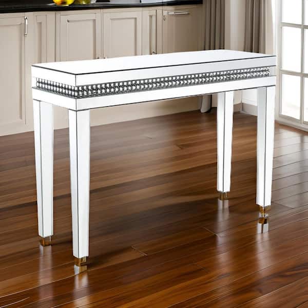 Benjara 47 in. Silver Rectangle Wooden Console Table with Faux Crystal Accents