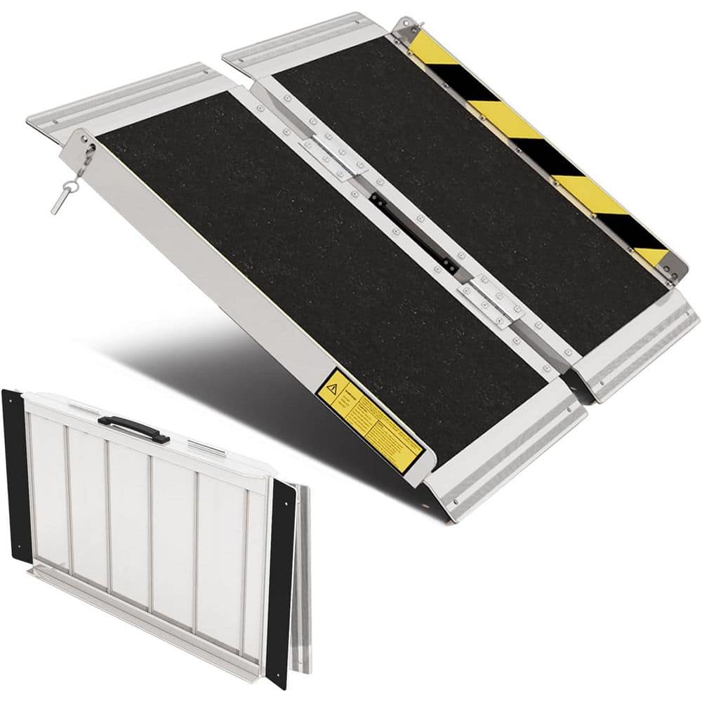 Retiring Ramp Replacement 2FT Non-Slip Aluminum Folding Wheelchair Ramp for Steps and Doorways ...