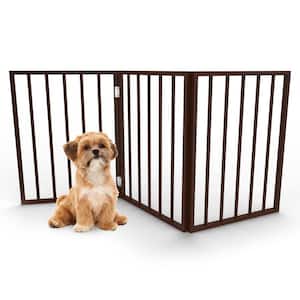 24 in. Foldable Free-Standing Wooden Pet Gate in Dark Brown