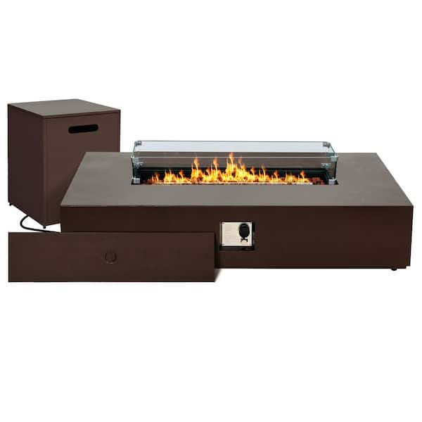 UPHA 56 in. 50.000 BTU Iron Propane Outdoor Fire Pit Table with Tank Table and Glass Wind Guard