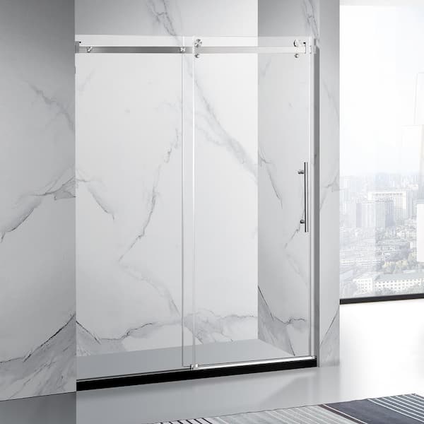 INSTER 60 in. W x 76 in. H Sliding Frameless Shower Door in Brushed Nickel with Rectangle Trail