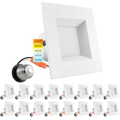 4 in. Square Recessed LED Can Lights Color Options 2700K/3000K/3500K/4000K/5000K Dimmable Wet Rated Baffle (16-Pack)