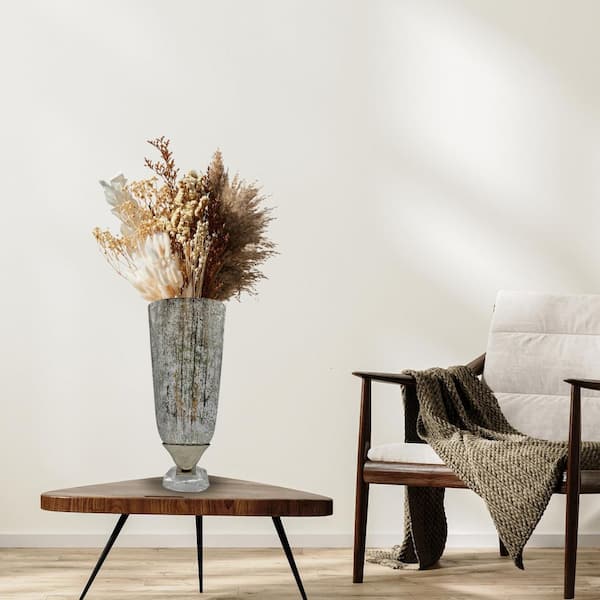 castellousa Gray 16 in. Decorative Modern Handmade Aluminum Glass UrnFlower Vase