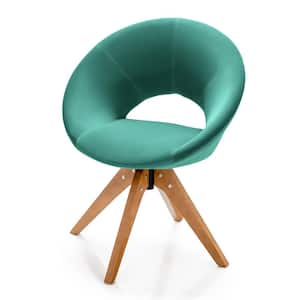 Mid Century Modern Green Wood Swivel Accent Chair Fabric Armchair Velvet Living Room