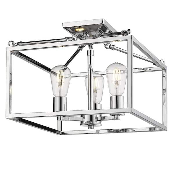 Golden Lighting Wesson 14 in. 3-Light Chrome Semi-Flush Mount