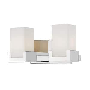 Peak 13 in. 2-Light Chrome Integrated LED Shaded Vanity Light with Clear and Matte Opal Glass Shade