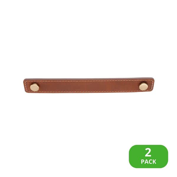 Sumner Street Home Hardware Leather 6 in. (152 mm) Center-to-Center Satin Brass Pull (2-Pack)