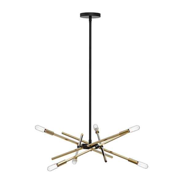 Ellicot 6-Light 26.75 in. Plug and Play Black and Plated Gold Chandelier with SkyPlug