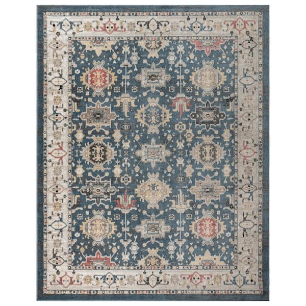 Heirloom Hadley Blue 9 ft. x 13 ft. Oriental Border Indoor Area Rug