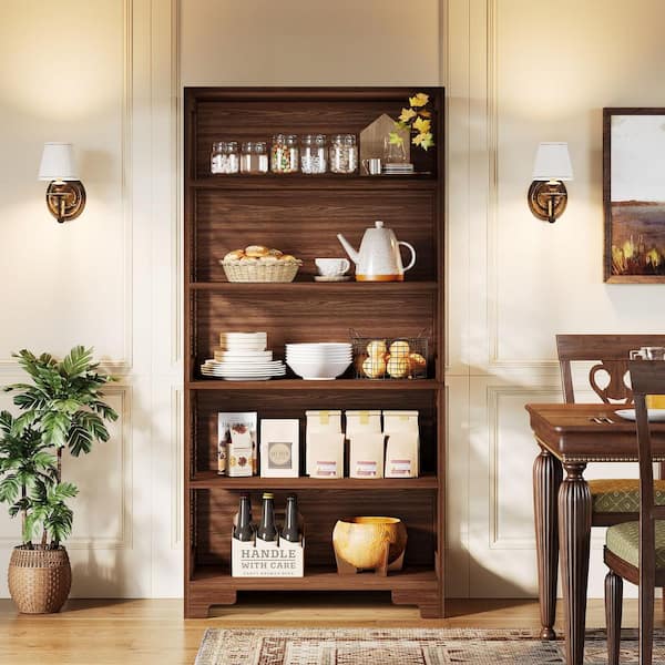 BYBLIGHT Eulas 70 in. Tall Brown Wood 5-Shelf Standard