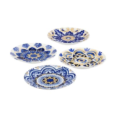 Lisbon 4-Piece Twilight Blue and Mustard Yellow Salad Plate Set (Service for 4)