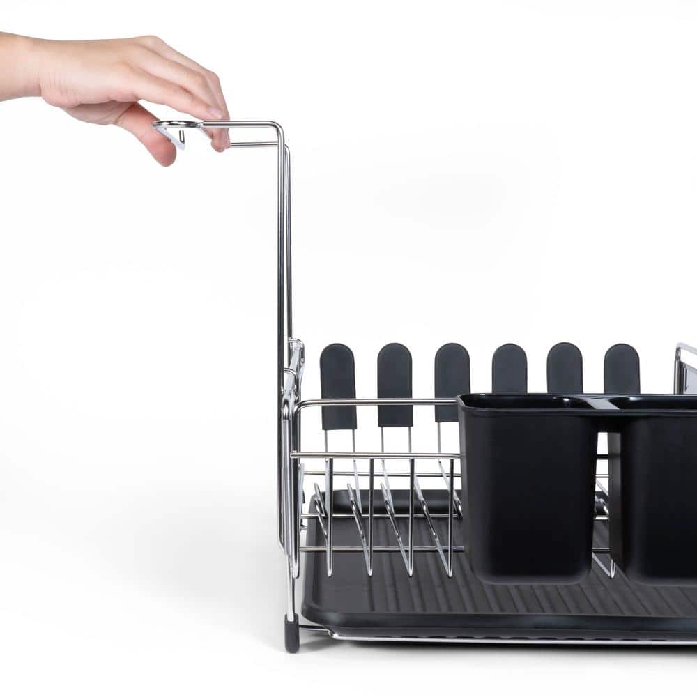 Compact Stainless Steel Dish Rack with Utensil Cup and Wine Glass Holder