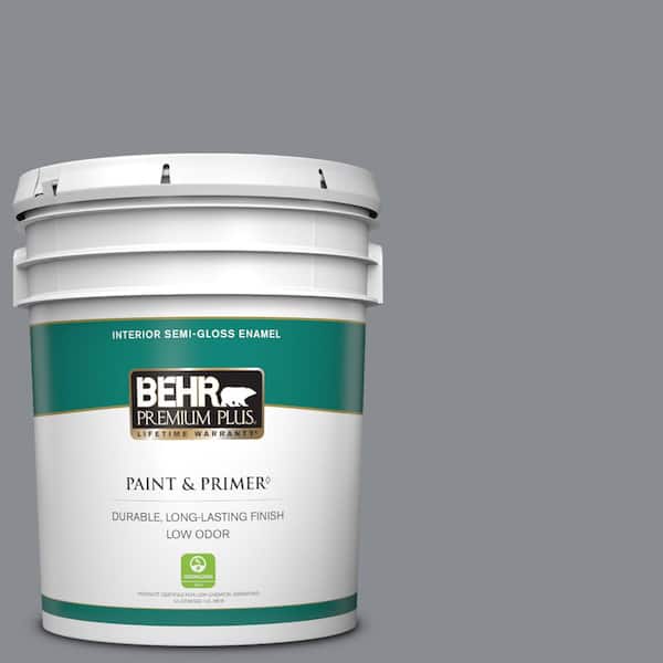 BEHR PREMIUM PLUS 5 gal. #PMD-73 Ancient Pewter Semi-Gloss Enamel Low Odor Interior Paint & Primer