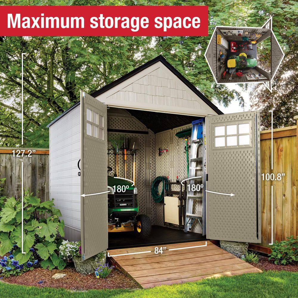 Beige 7' x 7' Resin Outdoor Storage Shed with Windows