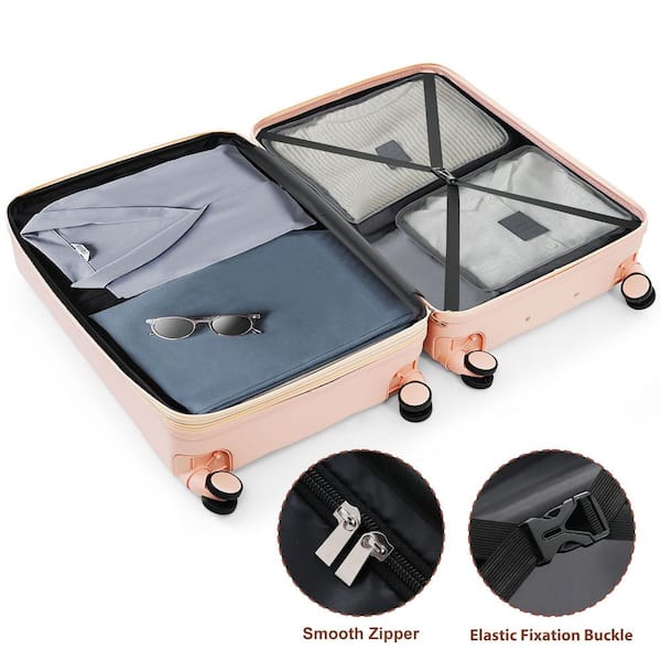 Merax 3-Piece Pink 20 in. x 24 in. x 28 in. ABS Hardshell Spinner