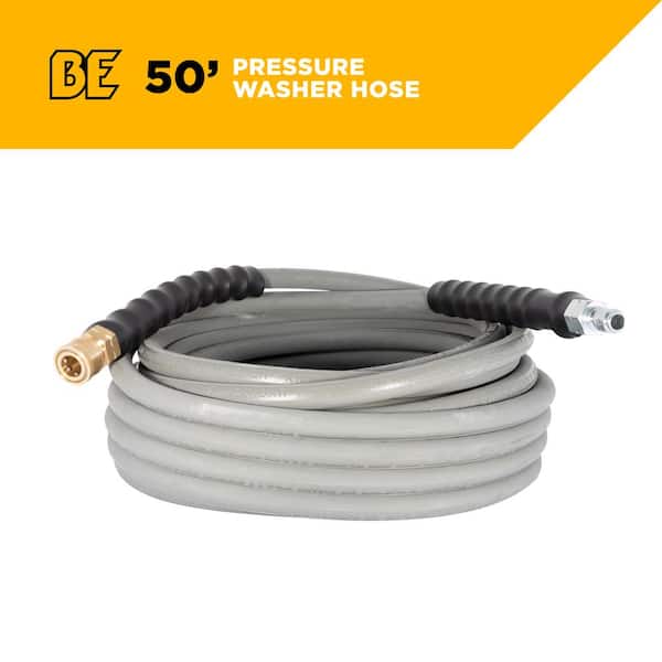 Pressure Washer High-Pressure 50 ft. x 3/8 in. 4,000 PSI Wire-Braided Grey Non-Marring Hose with Quick-Connects
