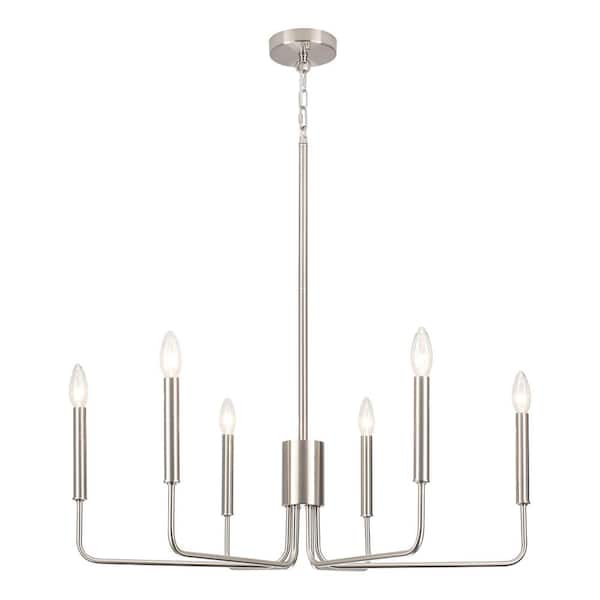 6-Light Simplicity Sliver Nickel Candle Style Chandelier for Foyer Dining Room with No Bulbs Included