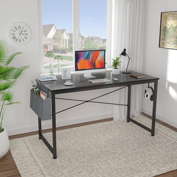 Magic Home 47.2 in. W Rectangular Black MDF Desktop Solid Steel Frame Writing Desk Extra Large Double Workstation Desk