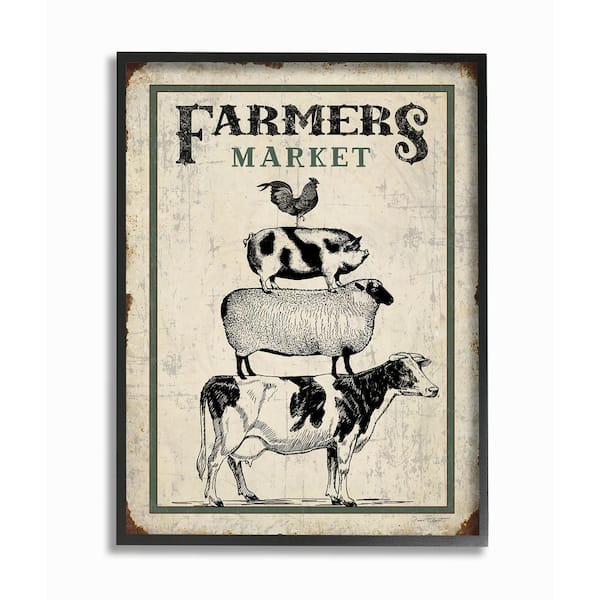 Stupell Industries 11 in. x 14 in. "Farmers Market Vintage Look Stacked Animals " by Jean Plout Framed Wall Art