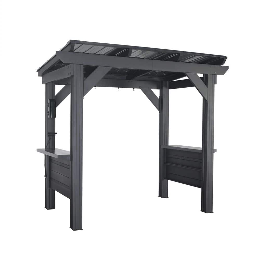 Rockport Black Steel Grill Gazebo with Galvanized Countertops