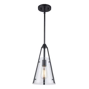 Alivia 8 in. 1-Light Black Pendant Light Fixture with Clear Glass Shade