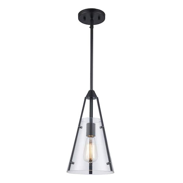 Bel Air Lighting Alivia 8 in. 1-Light Black Pendant Light Fixture with Clear Glass Shade