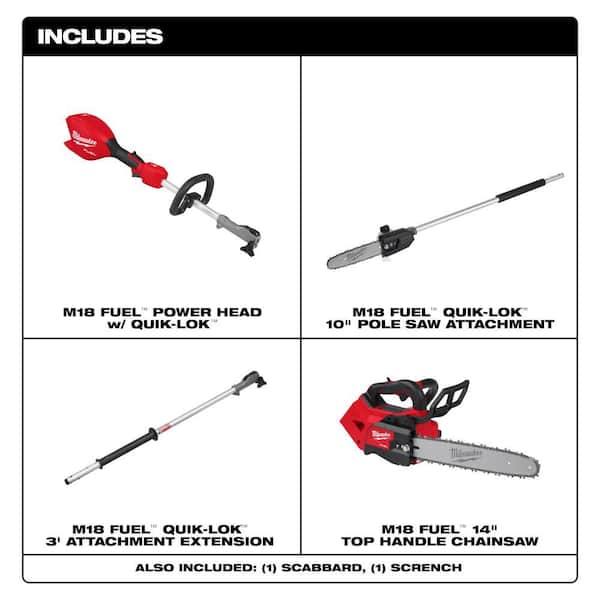 M18 FUEL 14 in. Top Handle 18V Battery Powered Brushless Cordless Chainsaw w/ M18 FUEL QUIK-LOK Pole Saw (2-Tool)