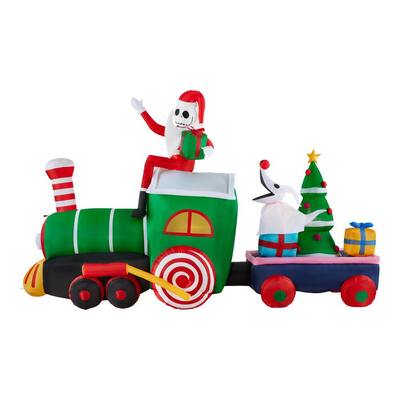 10 ft Pre-Lit LED Disney Airblown Jack Skellington on Train Scene Christmas Inflatable