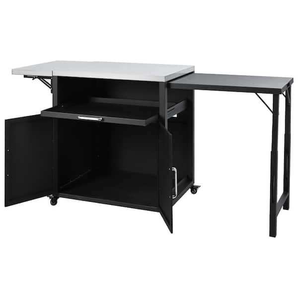 47.20 in. x 23.70 in. x 37.40 in. Outdoor Storage Cabinet, Folding and Expandable, Lockable Wheels, Black